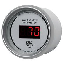 Load image into Gallery viewer, Autometer Ultra-Lite 2-1/16in 100PSI Silver Dial Digital Oil Pressure Gauge w/ Red LED