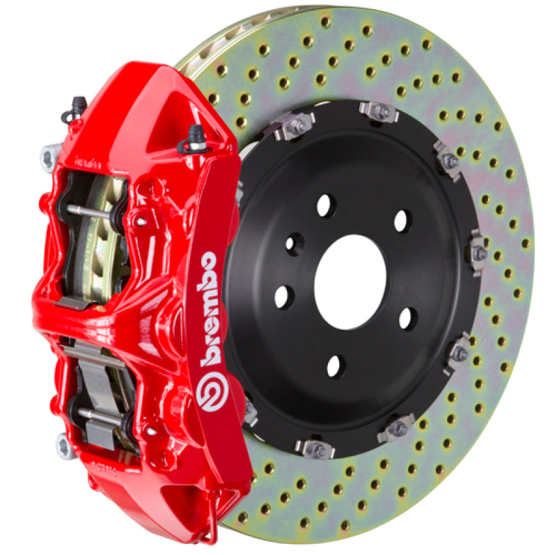 Brembo 09-16 Genesis Coupe 2.0T/3.8 Front GT BBK 6 Piston Cast 365x34 2pc Rotor Drilled-Red