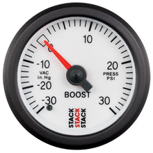 Load image into Gallery viewer, Autometer Stack 52mm -30INHG to +30 PSI (Incl T-Fitting) Mechanical Boost Pressure Gauge - White