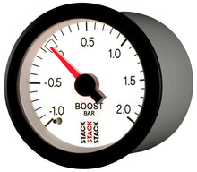 Load image into Gallery viewer, Autometer Stack 52mm -1 to +2 Bar T-Fitting 0.187in Barb (M) Mechanical Boost Pressure Gauge - White