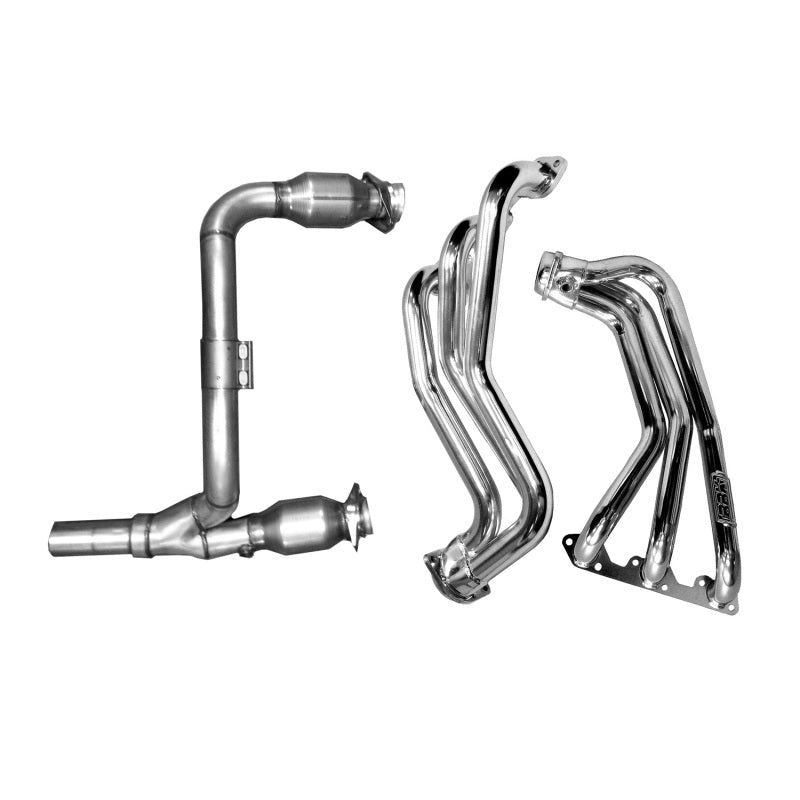 BBK 07-11 Jeep 3.8 V6 Long Tube Exhaust Headers And Y Pipe And Converters - 1-5/8 Silver Ceramic