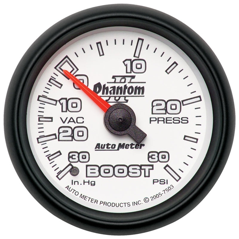 Autometer Phantom II 52.4mm Mechanical Vacuum / Boost Gauge 30 In. HG/30 PSI