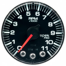 Load image into Gallery viewer, Autometer Spek-Pro Gauge Tach 2 1/16in 11K Rpm W/ Shift Light &amp; Peak Mem Blk/Chrm