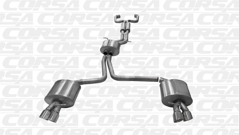 Corsa 10-14 Audi B8 Black Sport 2.5in Cat-Back Dual Rear Exit Black PVD Polished Pro-Series Tips