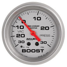 Load image into Gallery viewer, AutoMeter Marine Vac/Boost Gauge 2 5/8in  30INHG 30PSI Mechanical- Silver