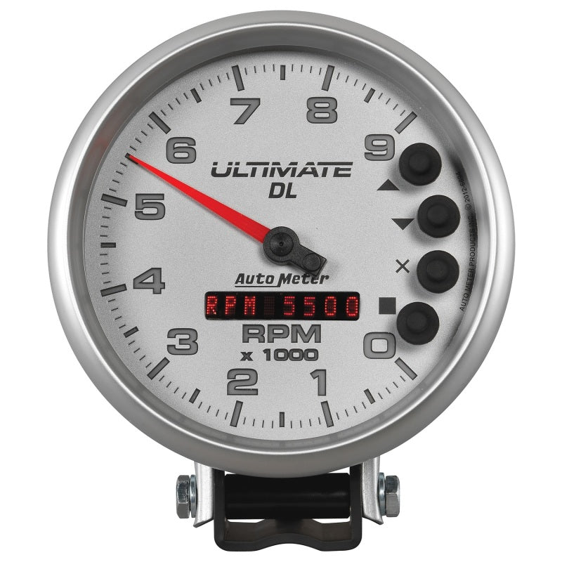 AutoMeter Gauge Tach 5in. 9K RPM Pedestal Datalogging Ultimate Dl Playback Silver