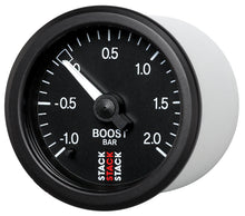 Load image into Gallery viewer, Autometer Stack 52mm -1 to +2 Bar T-Fitting 0.187in Barb (M) Mechanical Boost Pressure Gauge - Black