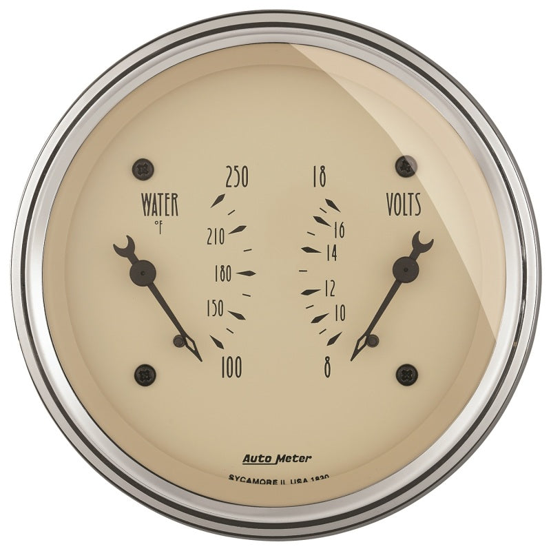 AutoMeter Gauge Dual Wtmp & Volt 3-3/8in. 250 Deg. F & 18V Elec Antq Beige