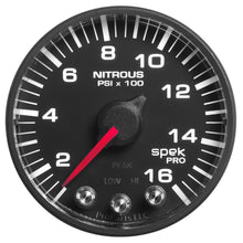 Load image into Gallery viewer, Autometer Spek-Pro Gauge Nitrous Press 2 1/16in 1600psi Stepper Motor W/Peak &amp; Warn Blk/Blk