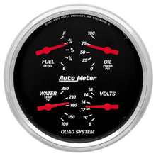 Load image into Gallery viewer, Autometer Designer Black 5in Quad Gauge - Fuel Level / Oil Pressure / Water Temperature / Voltmeter