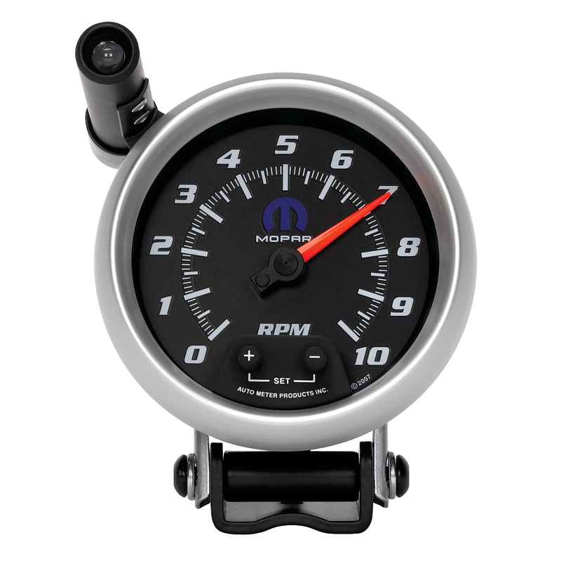 AutoMeter Gauge Tach 3-3/4in. 10K RPM Pedestal W/ Ext. Quick-Lite Black Mopar