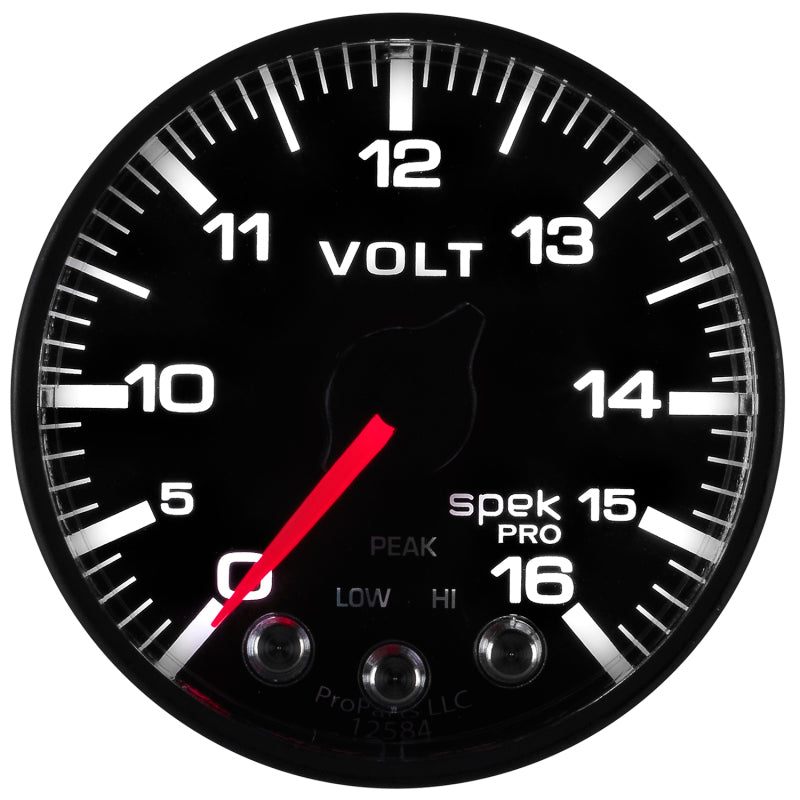 AutoMeter Gauge Voltmeter 2-1/16in. 16V Stepper Motor W/Peak & Warn Blk/Blk Spek-Pro