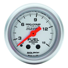 Load image into Gallery viewer, Autometer Ultra-Lite 2-1/16in 0-15 PSI Mechanical Fuel-Pressure Gauge w/ Isolator