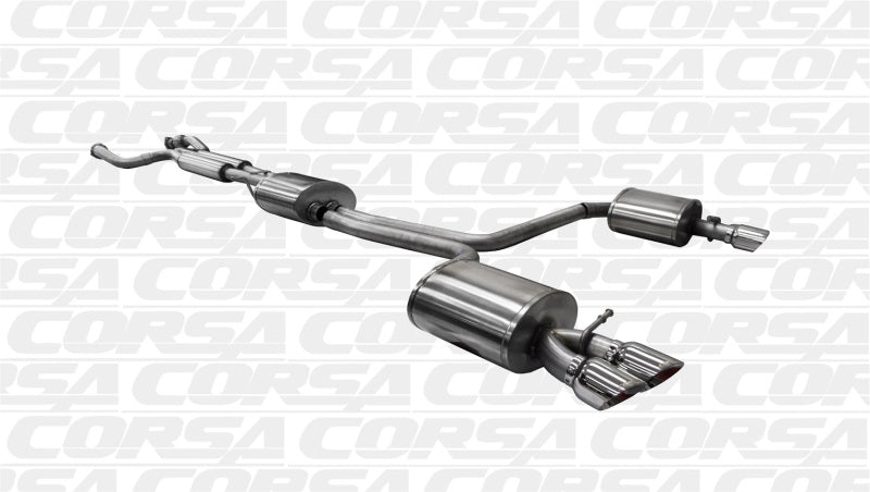 Corsa 10-14 Audi B8 Black Sport 2.5in Cat-Back Dual Rear Exit Black PVD Polished Pro-Series Tips