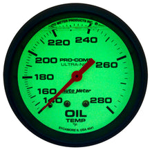 Load image into Gallery viewer, AutoMeter Gauge Oil Temp 2-5/8in. 140-280 Deg. F Liquid Filled Mech Glow In Dark Ultra-Nite