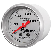 Load image into Gallery viewer, Autometer Marine Silver Oil Pressure 2 1/16in 100 psi Mechanical Gauge