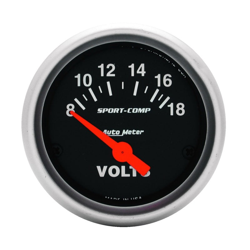 Autometer Sport-Comp 52mm 8-18 Volt Electronic Voltmeter Gauge