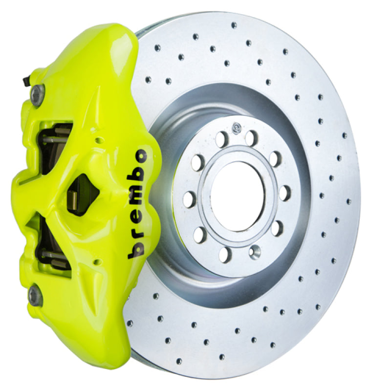 Brembo 07-15 TT 2.0T/3.2L/09-15 TTS Front GT BBK 4 Pist Cast 345x30 1pc Rotor Drilled- Fluo. Yellow