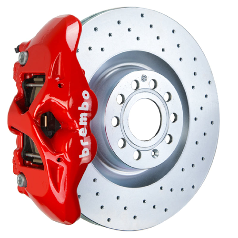 Brembo 05-10 Jetta GLI Front GT BBK 4 Piston Cast 345x30 1pc Rotor Drilled-Red