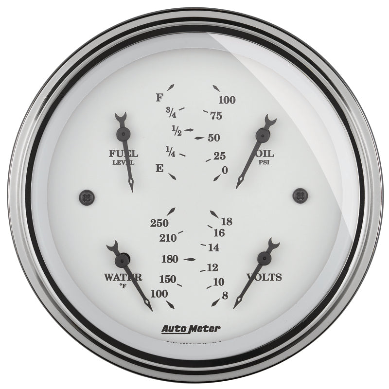 AutoMeter Gauge Quad 3-3/8in. 0 Ohm(e) to 90 Ohm(f)Elec Old Tyme White