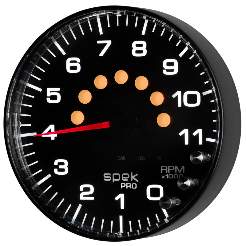 Autometer Spek-Pro Gauge Tachometer 5in 11K Rpm W/Shift Light & Peak Mem Black/Black