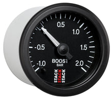 Load image into Gallery viewer, Autometer Stack 52mm -1 to +2 Bar T-Fitting 0.187in Barb (M) Mechanical Boost Pressure Gauge - Black