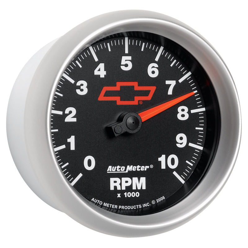 AutoMeter Gauge Tachometer 3-3/8in. 10K RPM In-Dash Chevy Red Bowtie Black