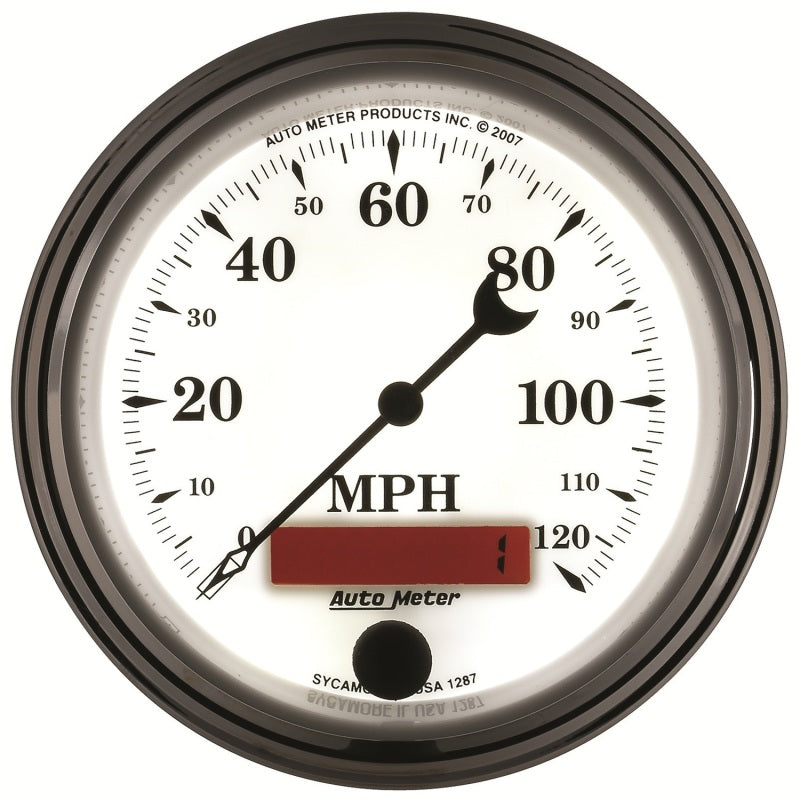 AutoMeter Gauge Speedometer 3-3/8in. 120MPH Elec. Prog. W/ Lcd Odo Old Tyme Wht II