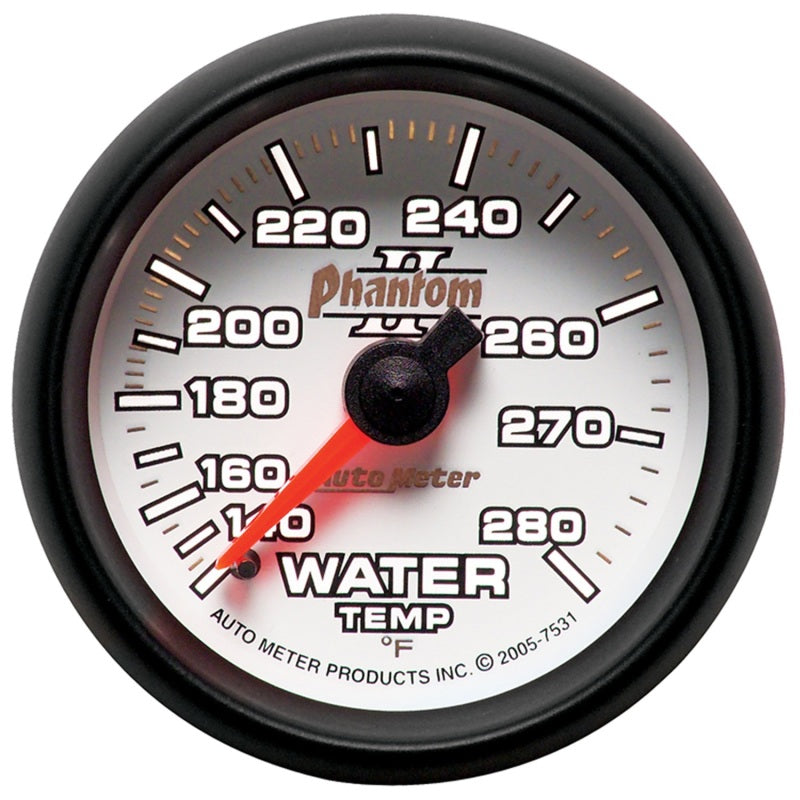 Autometer Phantom II 52.4mm Mechanical 140-280 Deg F Water Temperature Gauge