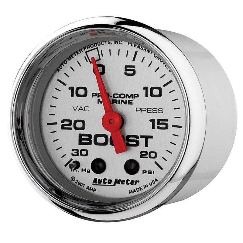 Autometer Marine Chrome Ultra-Lite 2-1/16in 0-30 HG / 0-20 PSI Vacuum / Boost Gauge